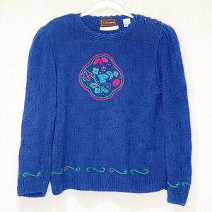 Wellington Long Sleeve Mandala Boho Embroidered Floral Hand Knit Women's Sweater